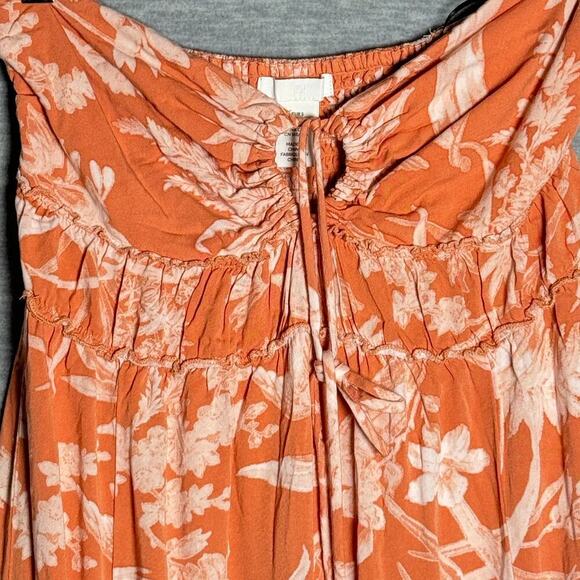 H&M Orange Apricot Floral HalterTop Tie Dress Casual Summer Vacation Beach Small - Picture 2 of 6